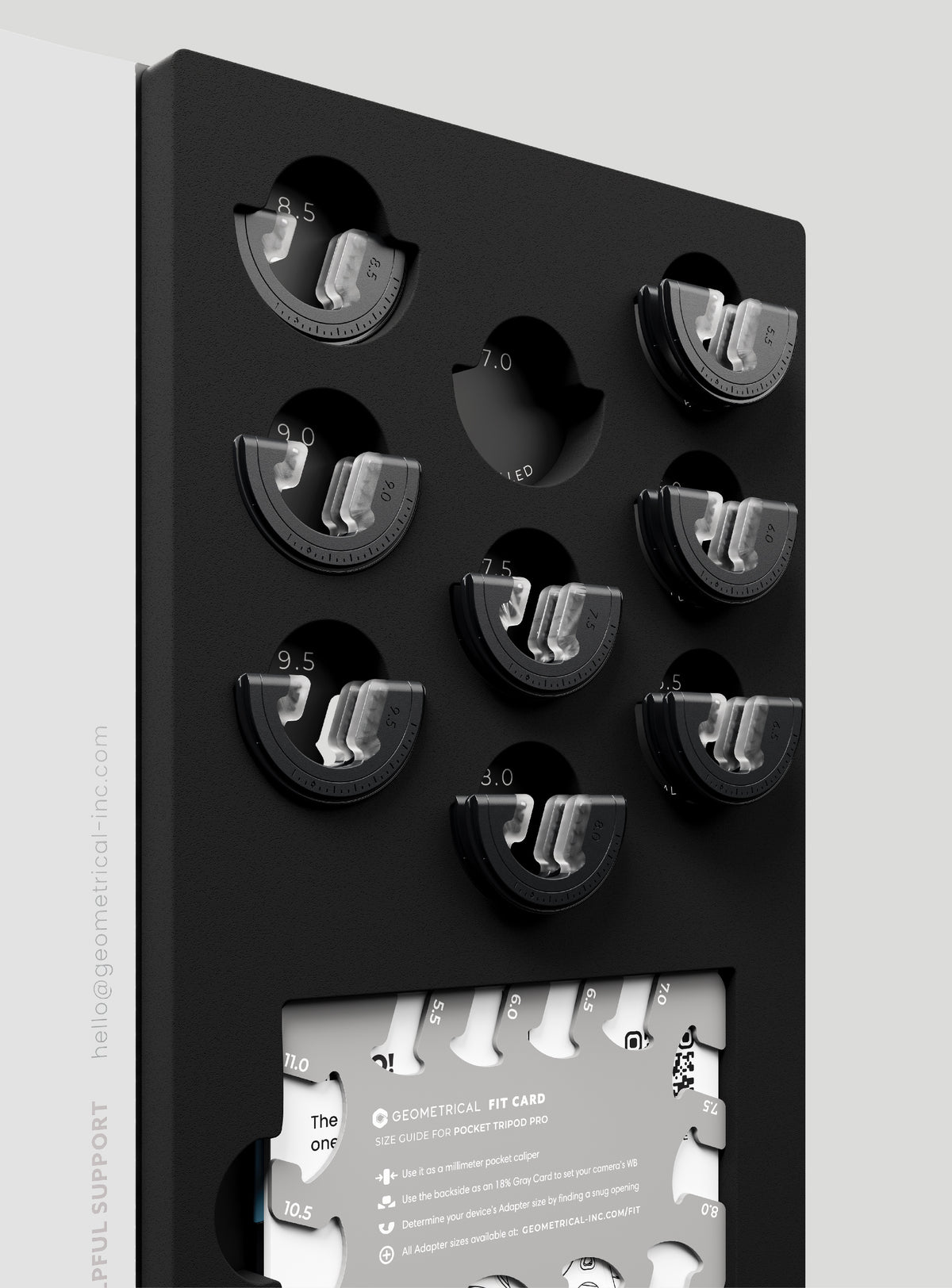 Packaging insert holding the Adapters and the Fit Card