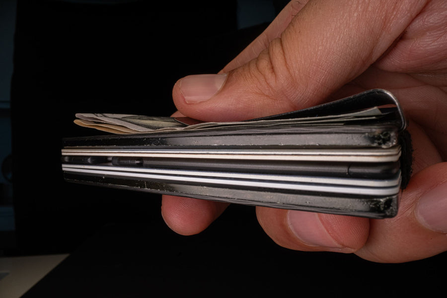 In among the cards in a wallet