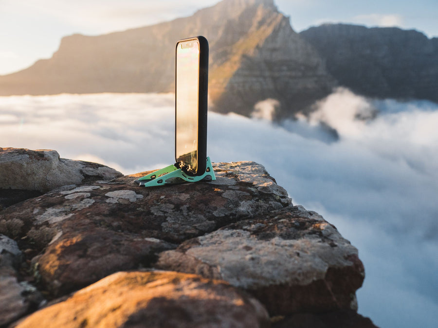 Phone facing a mountain