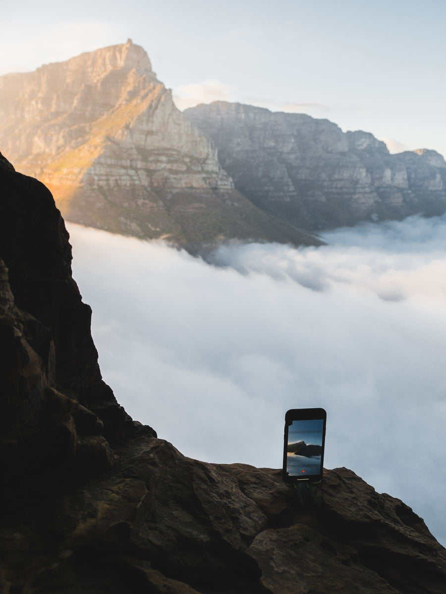 Phone set at a cliff edge